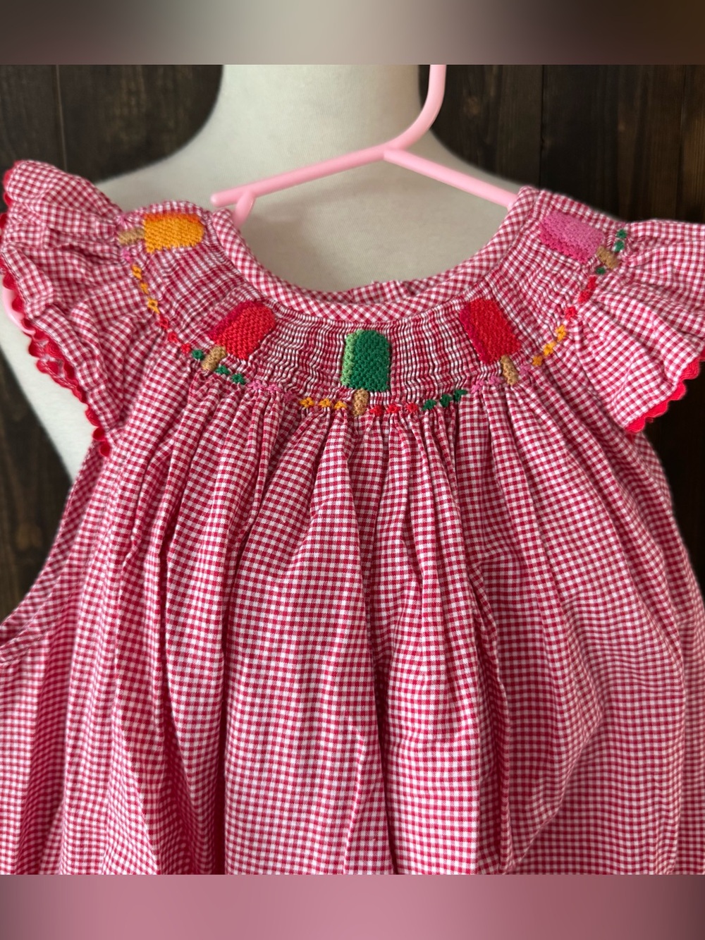 Girls Silly Goose Hand Smocked Popsicle Summer Smocked Dress Red Gingham 4T 5T